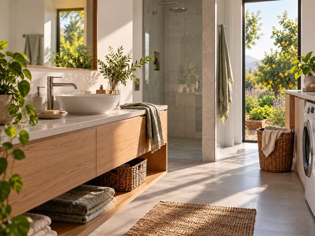 Bathroom and laundry water sources in a contemporary home