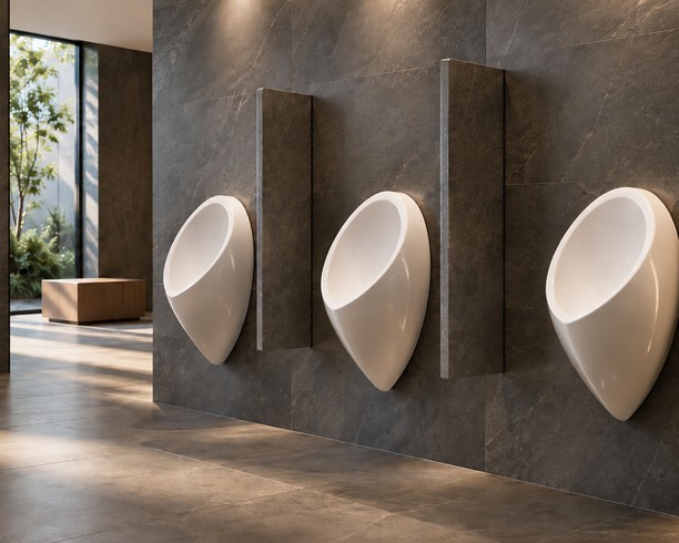 Premium washroom fitted with Uridan waterfree urinals