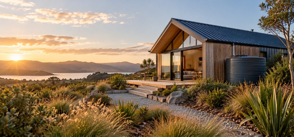 Contemporary New Zealand eco-home using water-conscious design principles